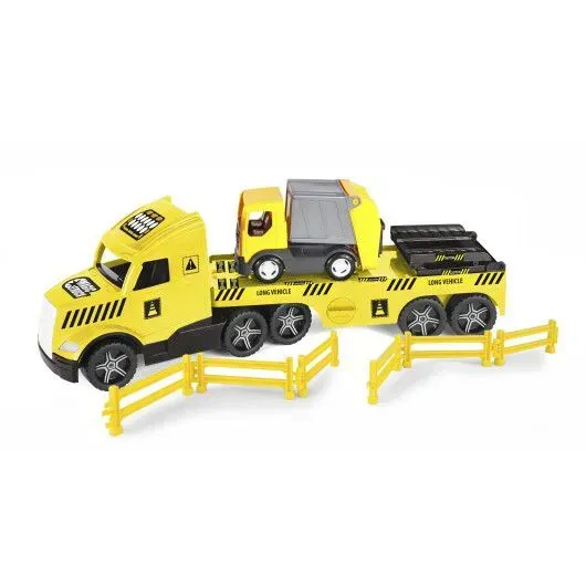 Игрушечный грузовик с мусоровозом Magic Truck Technic из полипропилена со световыми эффектами 79 см Желтый (150-98-36440)
