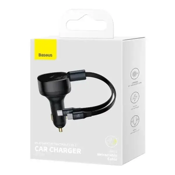 Устройство автомобильное зарядное BASEUS Enjoyment Retractable 2в1 Car Charger Type-C/Type-C C00035500111-00 33W Black - фото 6