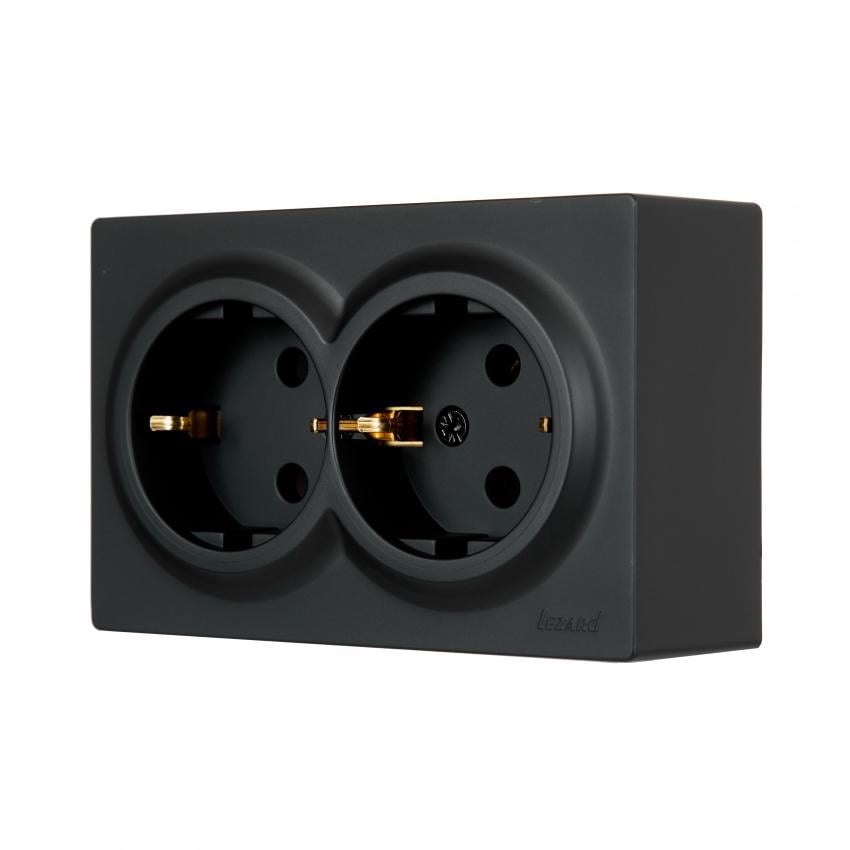 Розетка Lezard Leto подвійна з заземленням Антрацит (752-4200-127)