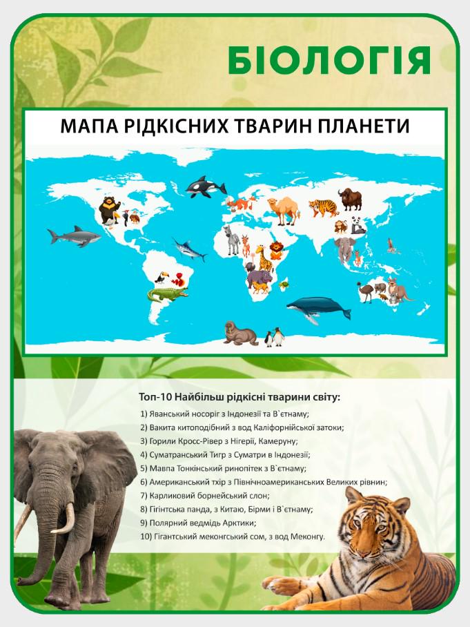 Стенд для навчальних закладів "Мапа рідкісних тварин" 600х800 мм (КВ0014)