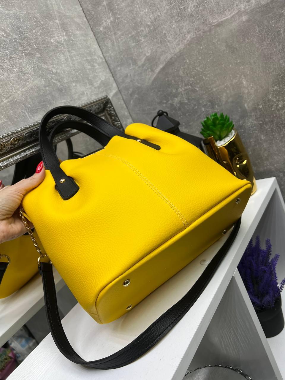 Сумка большая женская элегантная вместительная через плечо из экокожи плечевой ремешок Желтый с черным - фото 6 Сумка большая женская элегантная вместительная через плечо из экокожи плечевой ремешок Желтый с черным - фото 6