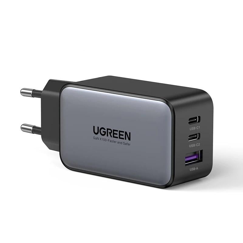 Зарядное устройство сетевое UGREEN CD244 65W GaN Fast Charger 2 Type-C/1 USB Gray (10335)