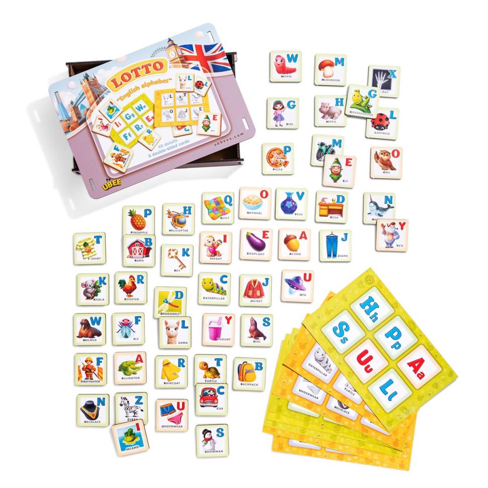 Настольная игра Ubumblebees Лото Английский алфавит ENG 23х4,5х16 см от 3 лет Персиковый (SR-113-N-891)