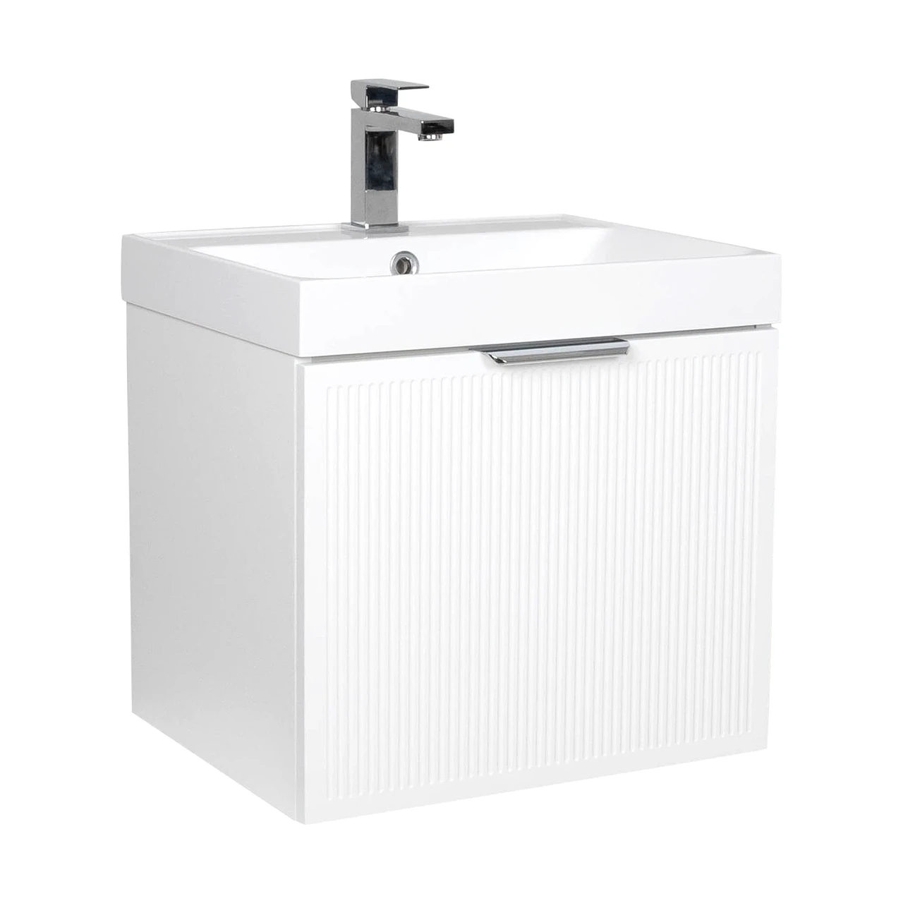 Тумба Fabio Білий матовий з умивальником Fabio консольна ручка 50 см Хром (2682468417)