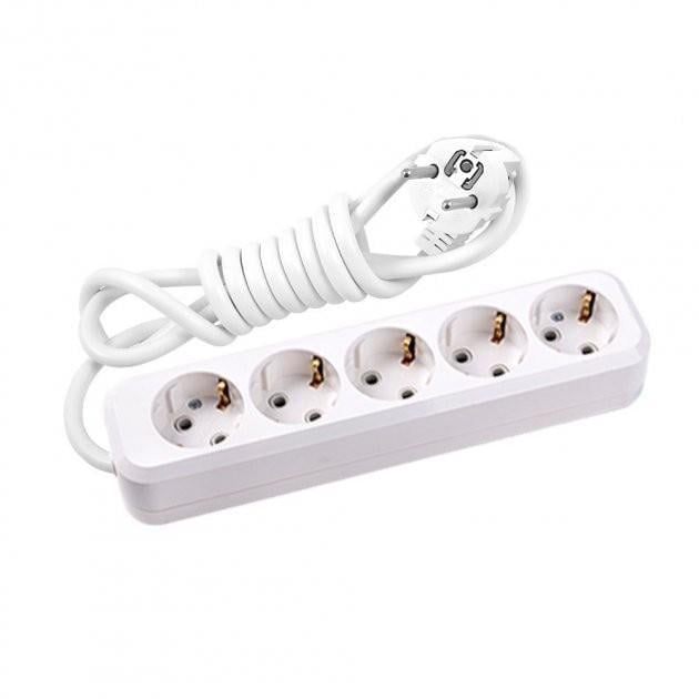 Подовжувач Lider 5 гнізд із заземленням 5 м Білий (LP16-535)