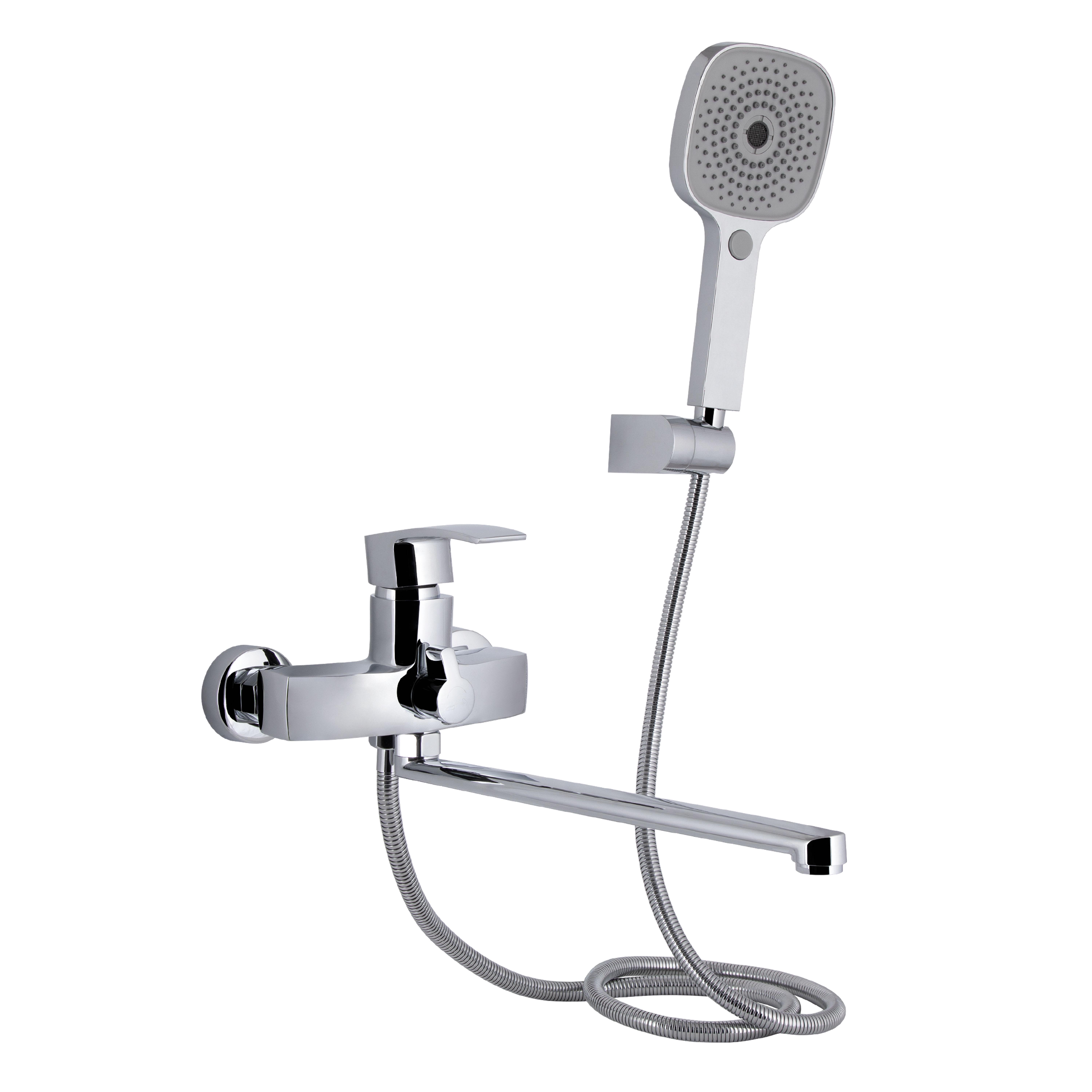 Смеситель для ванны Qtap Swan Eco с длинным поворотным изливом c душевым гарнитуром QTSWA2601CRM45533 Chrome