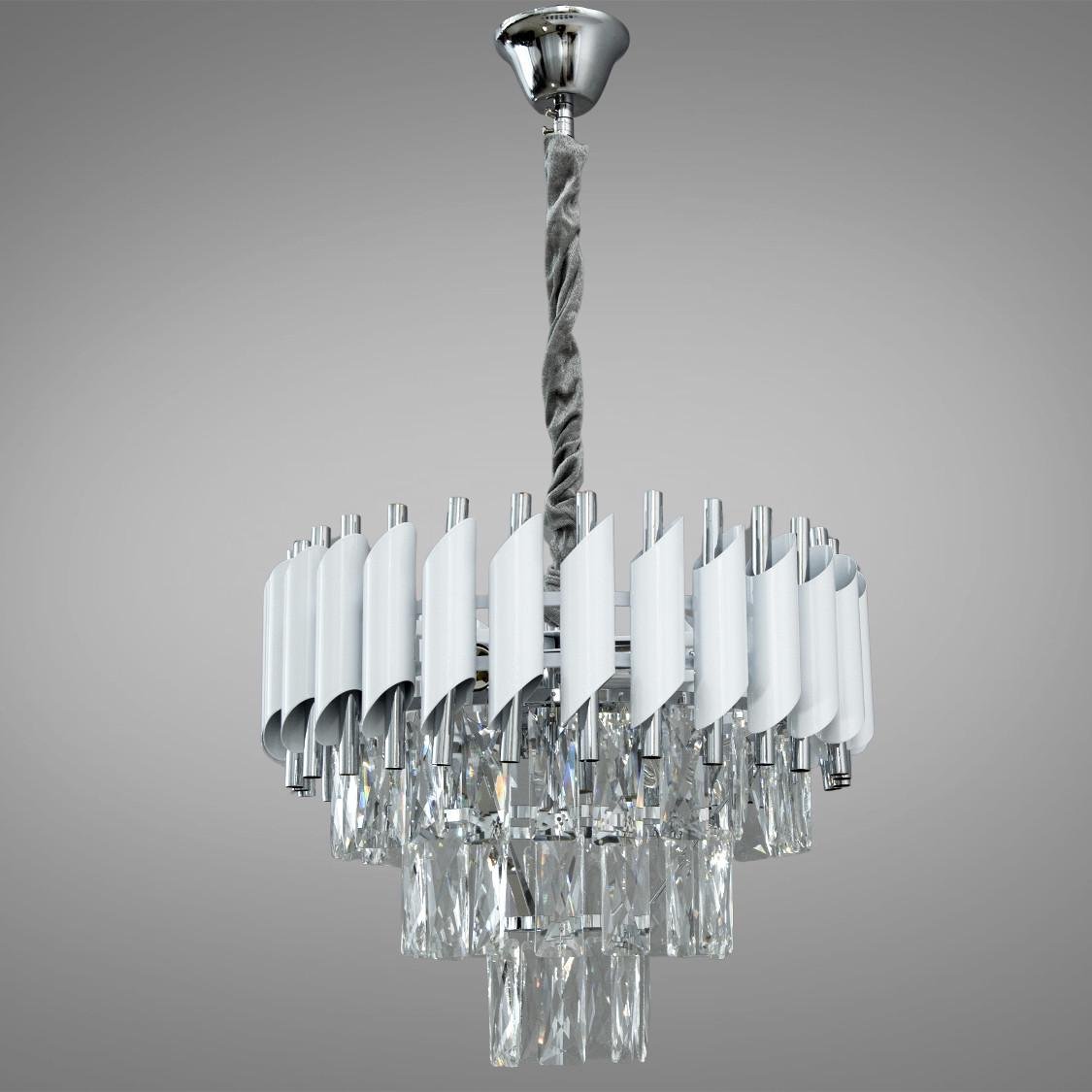Люстра підвісна кришталева 9001-400WH+CH на 5 ламп Білий/Хром (31424605)