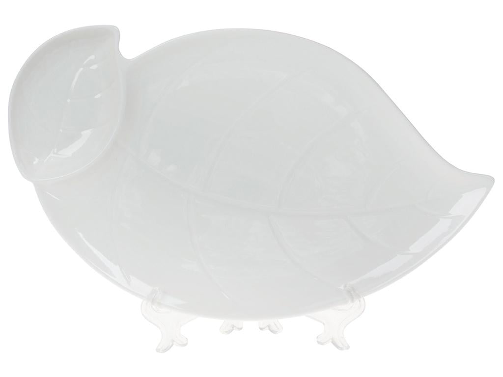 Блюдо сервировочное фарфоровое Лист с соусником 33 см Белый (BDI-988-223) Блюдо сервировочное фарфоровое Лист с соусником 33 см Белый (BDI-988-223)