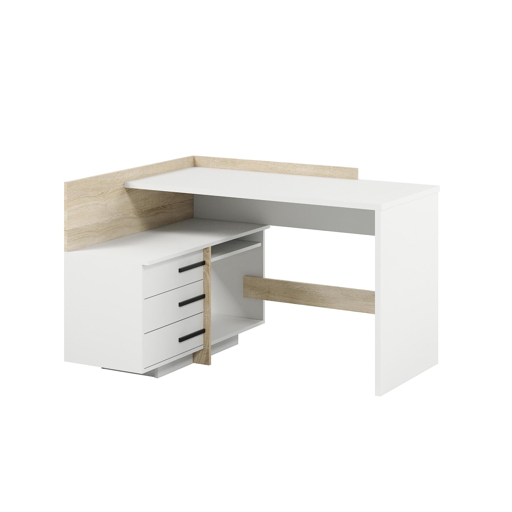 Комп'ютерний стіл Естет Дуб Сонома лівий 129х102х75 см Білий (C-12.1)