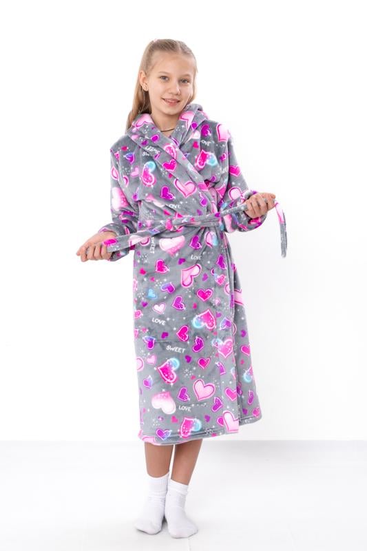 Халат махровий принтований для дівчинки з капюшоном Носи Своє р. 40 Пильний рожевий (6390-035-5)