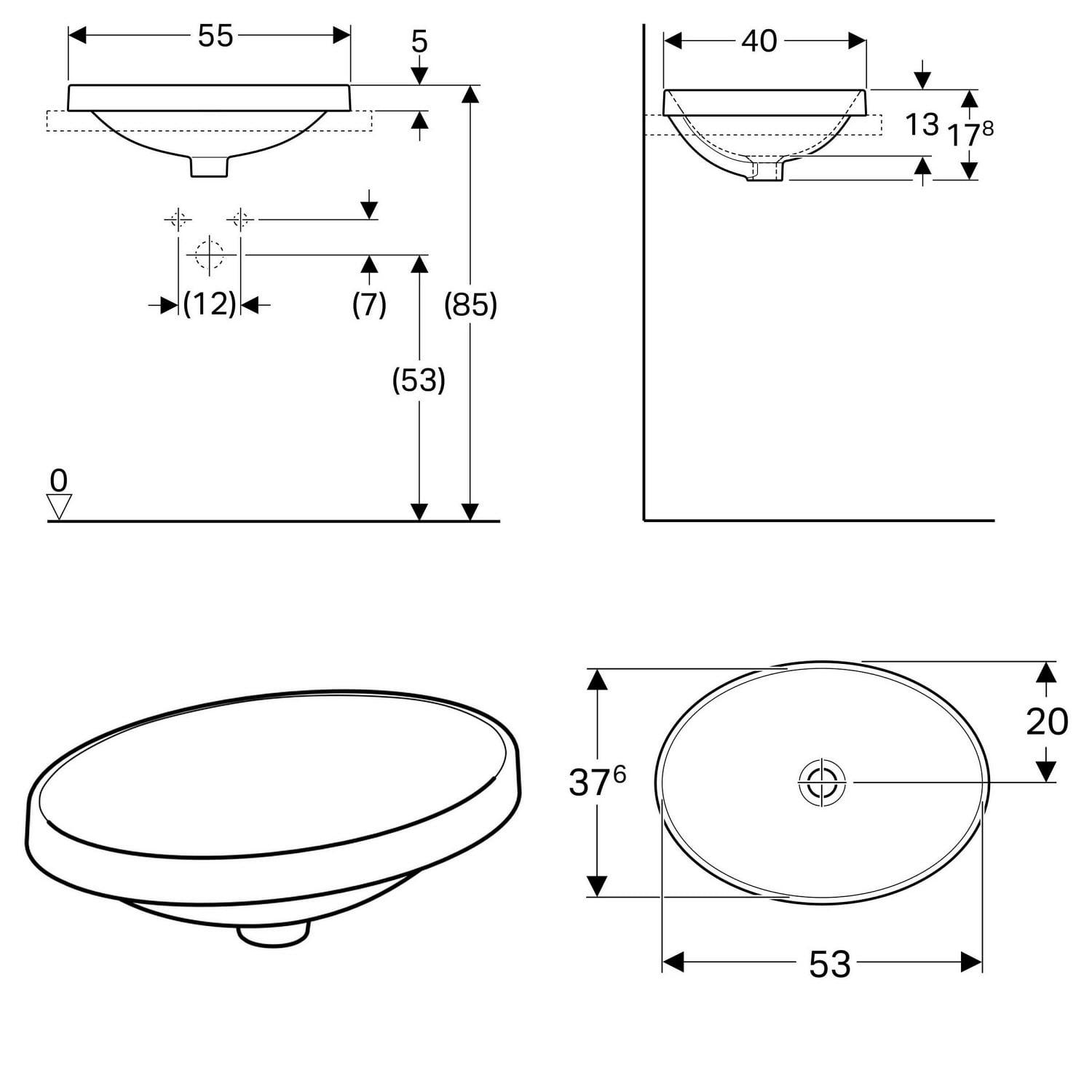 Умывальник врезной Geberit VariForm 500.719.01.2 550x400x178 мм Белый (187975) - фото 3 Умывальник врезной Geberit VariForm 500.719.01.2 550x400x178 мм Белый (187975) - фото 3