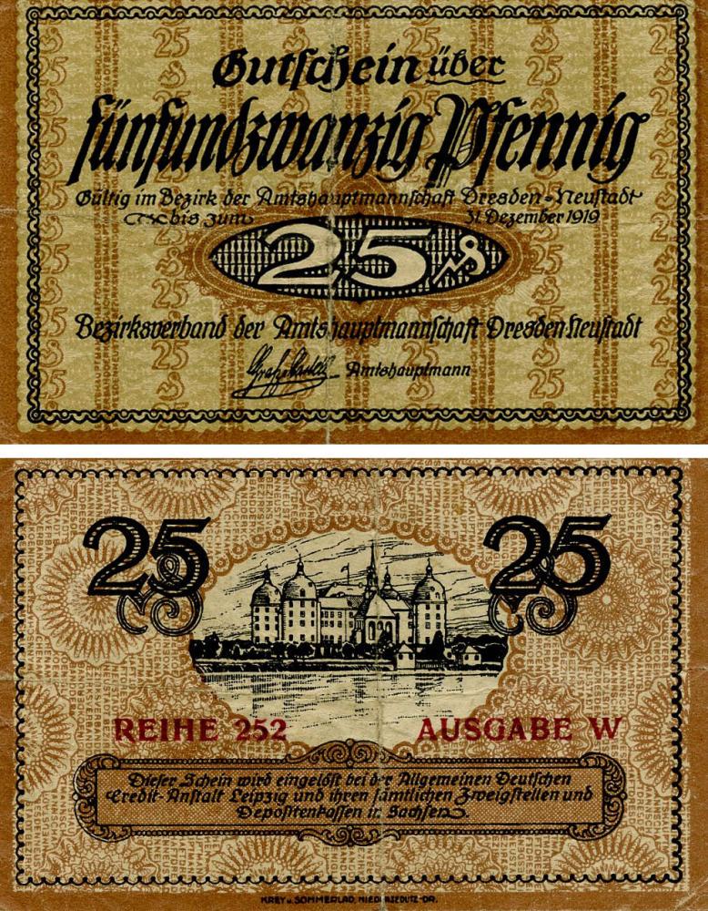 Колекційна банкнота Німеччина Нотгельд 25 пфеннігів 1919 F-VF Нойштадт (Б18514)