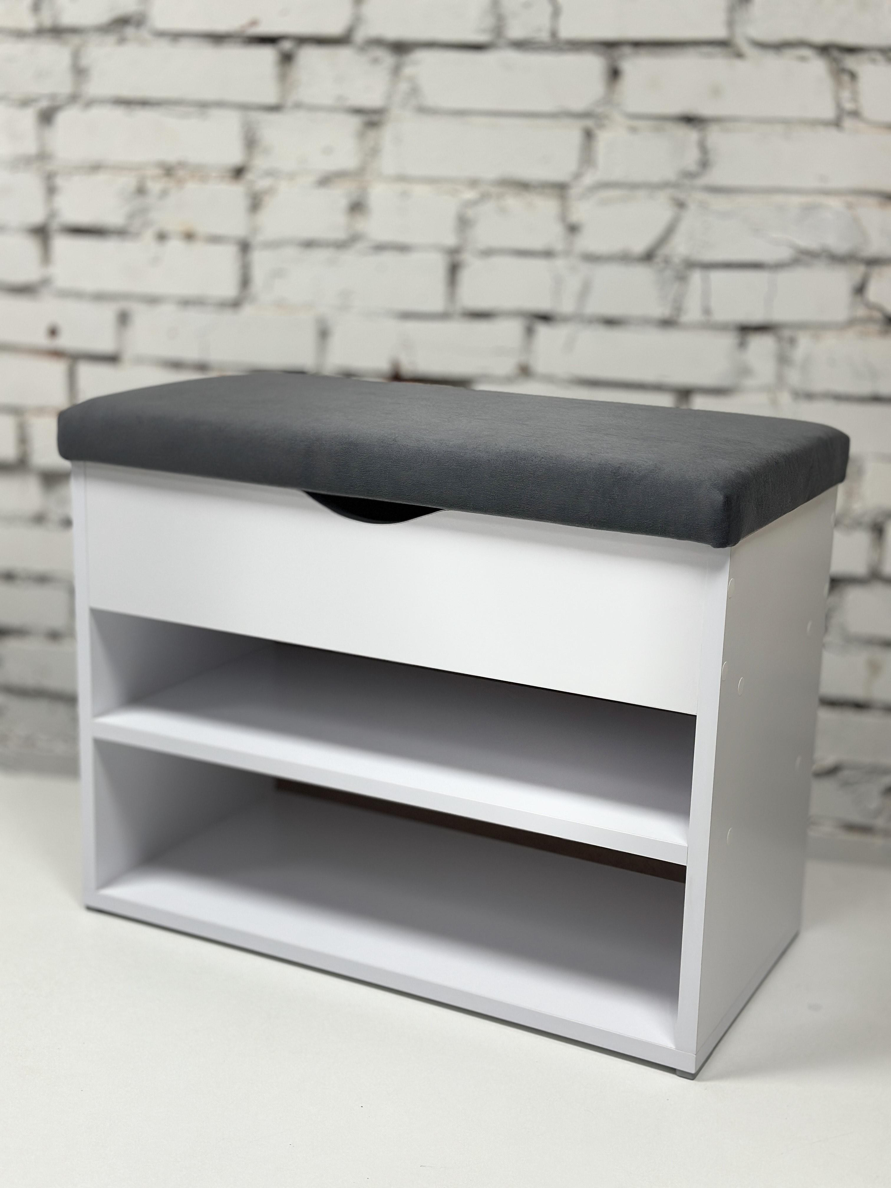 Тумба для взуття ДСП/тканина 30х60х45 см Білий/Графітовий - фото 1