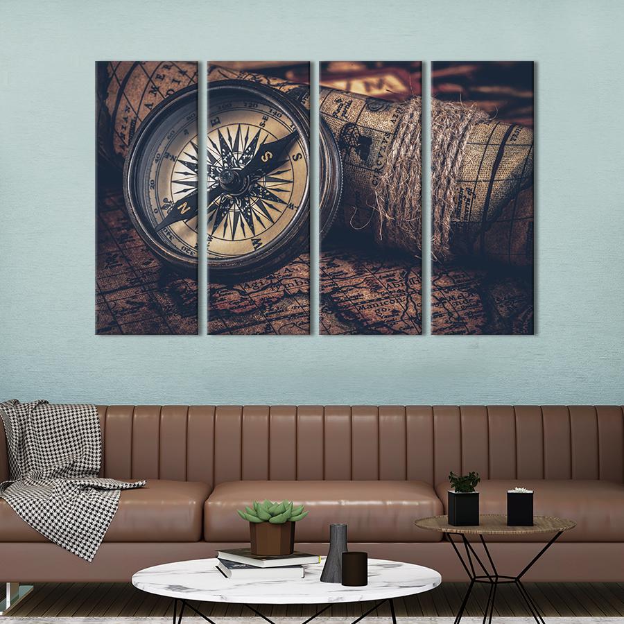 Картина модульная из 4 частей Компас и карта XL 209x133 см (529-41)