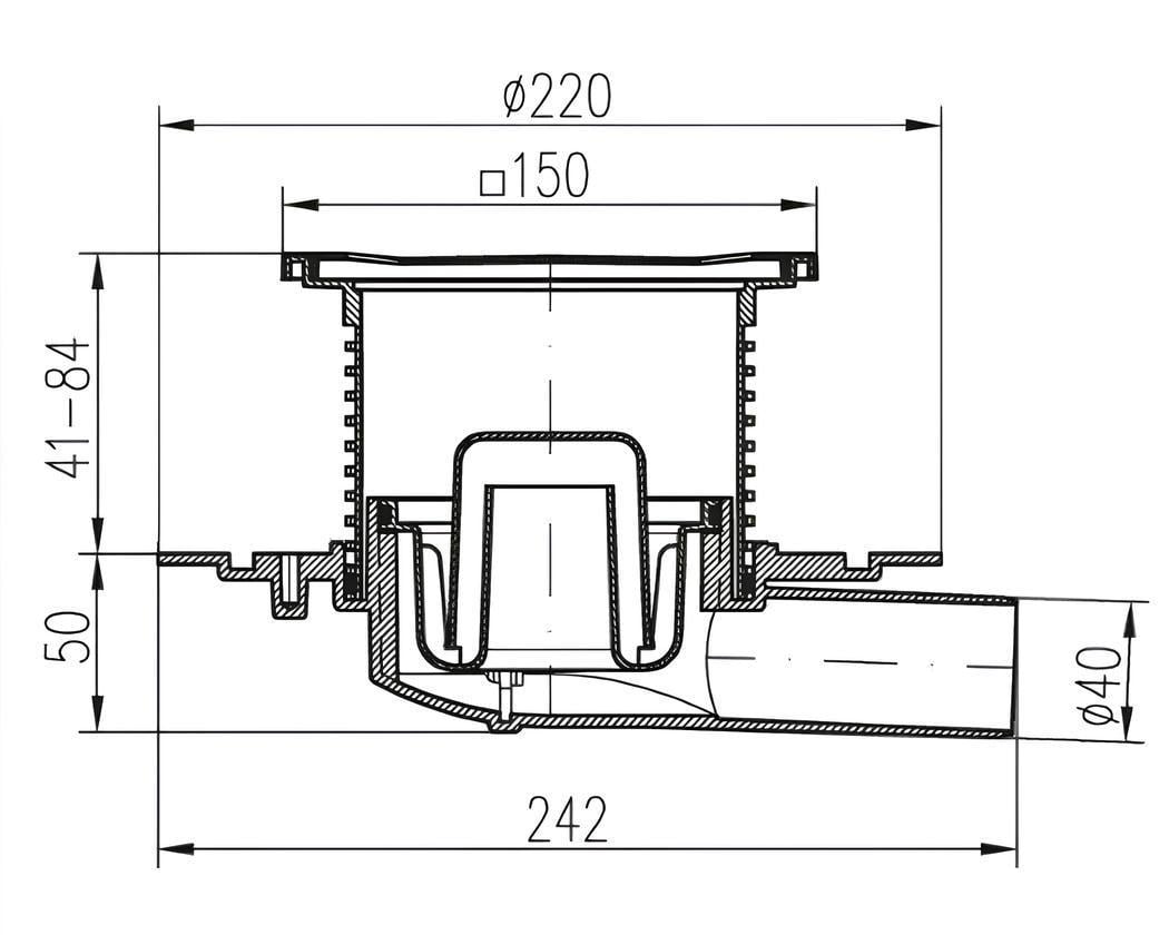 Трап MCH для приміщення та вулиці горизонтальний DN40 мм/2 сифона/нержавіюча решітка 150х150 мм (382Е) - фото 2 Трап MCH для приміщення та вулиці горизонтальний DN40 мм/2 сифона/нержавіюча решітка 150х150 мм (382Е) - фото 2