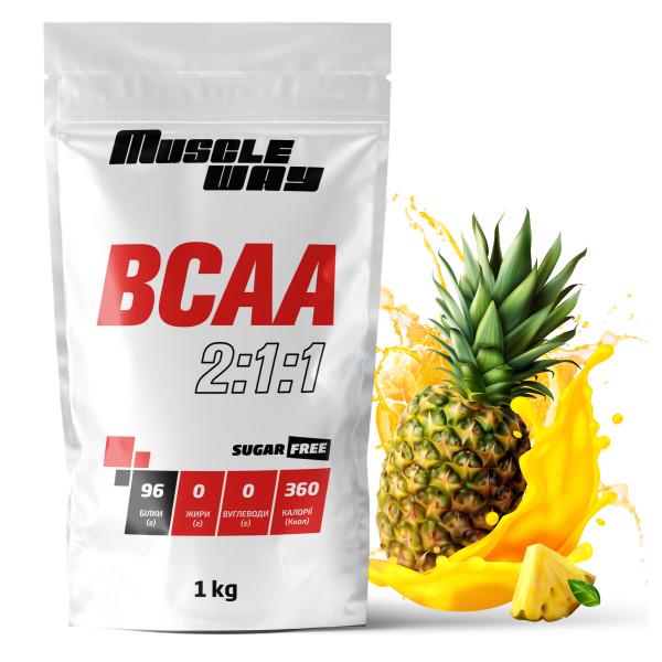 Комплекс амінокислот для росту м'язів і сушіння MuscleWay ВСАА 2:1:1 Sugar Free Ананас в порошку на 100 порцій 1 кг (21-125-bcaa-mw-rs1.an) - фото 1