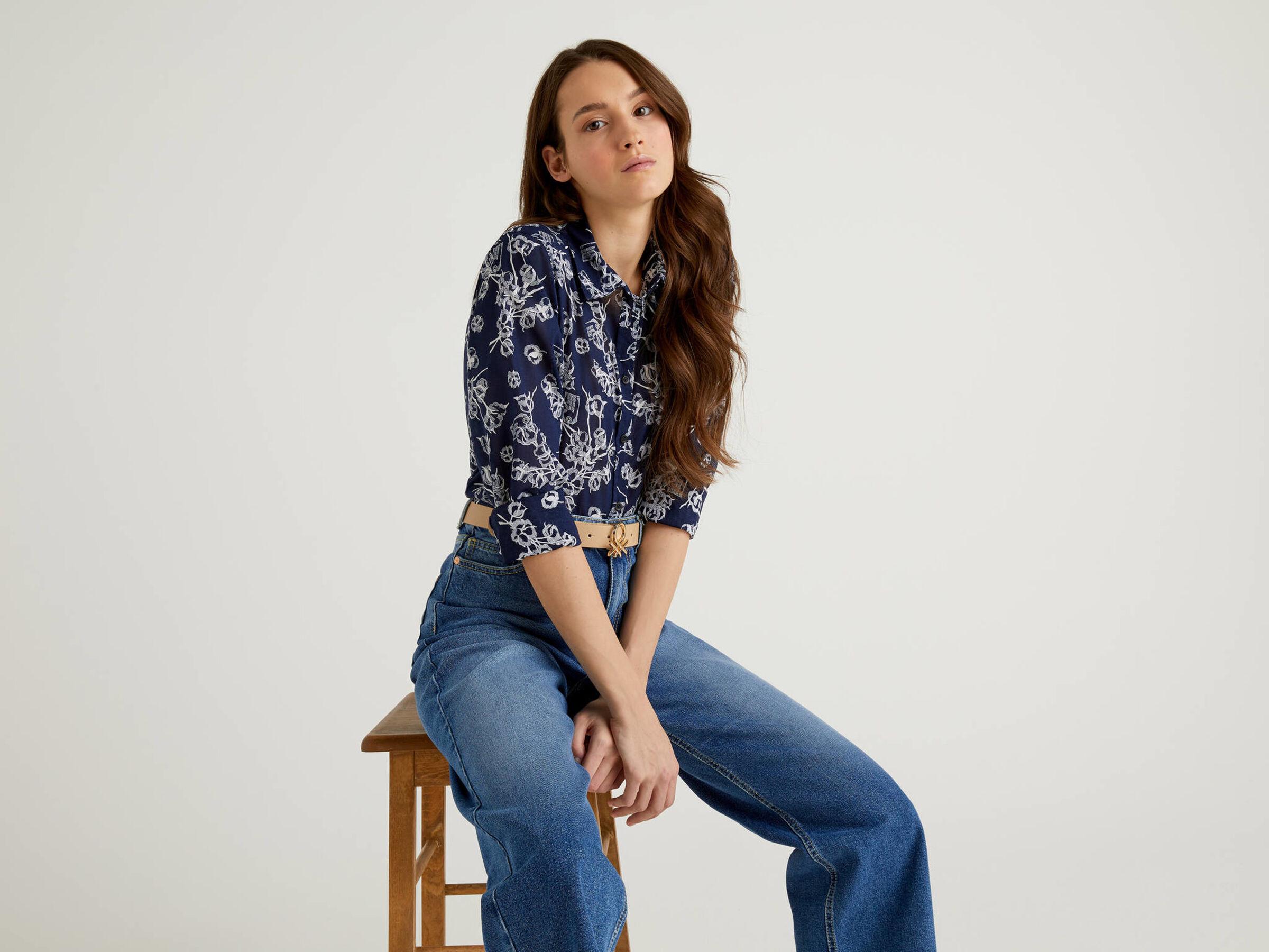 Рубашка женская Benetton 5oa95q8u4 L Синий - фото 3 Рубашка женская Benetton 5oa95q8u4 L Синий - фото 3