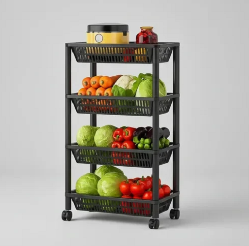 Этажерка 4-х уровневая на колесах Черный (4754)