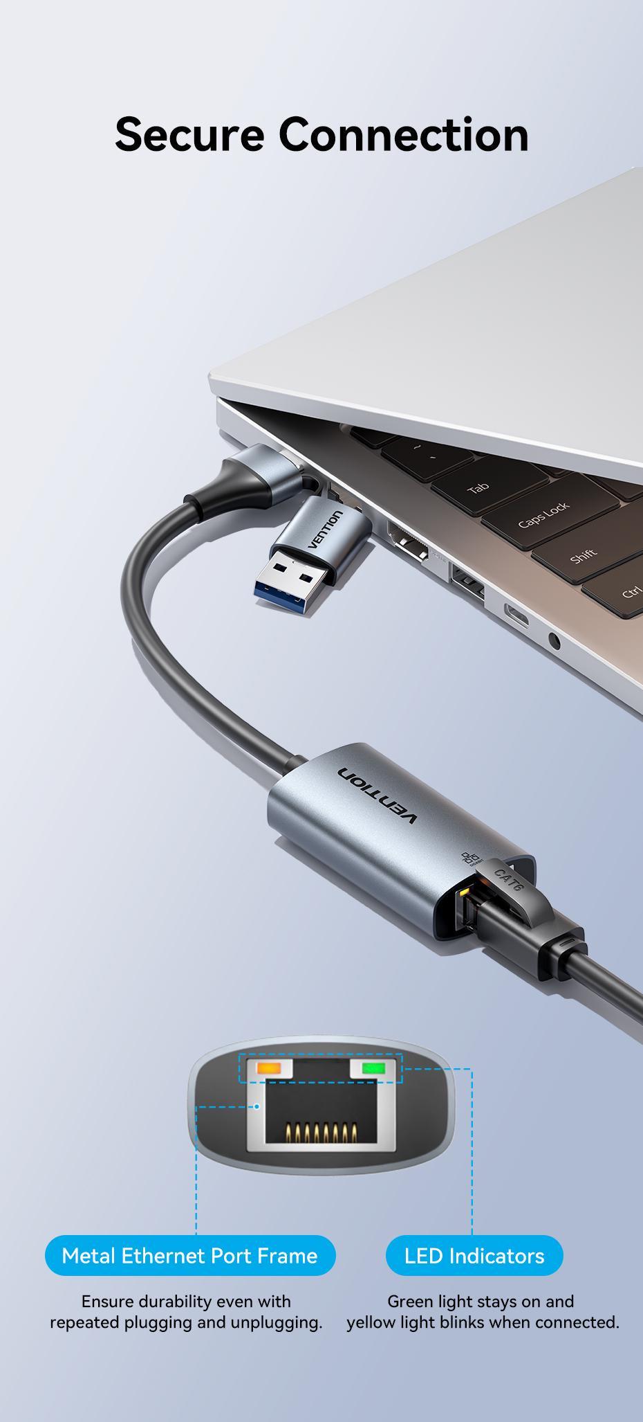 Адаптер Vention USB-C/USB-A на Gigabit Ethernet 1000 Мбит/с алюминиевый Plug and Play 0.15 м Серый (CFQHB) - фото 14
