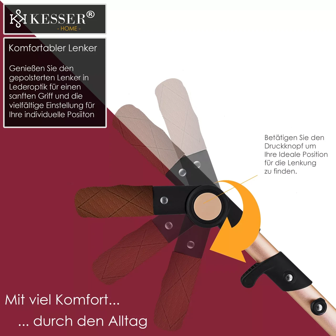 Коляска дитяча з автокріслом KESSER 3в1 94x64x119 см Червоний/Золотий - фото 5