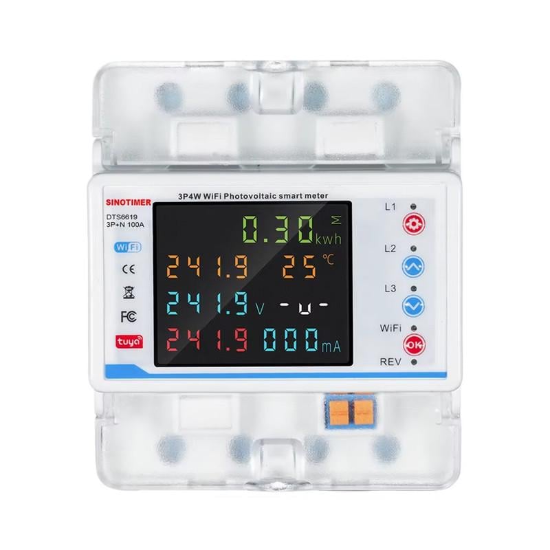 Реле умное трехфазное WiFi Sinotimer с полной защитой/счетчиками/таймером 3P+N 100A 400V Smart Life/Tuya (DTS6619-3PN)