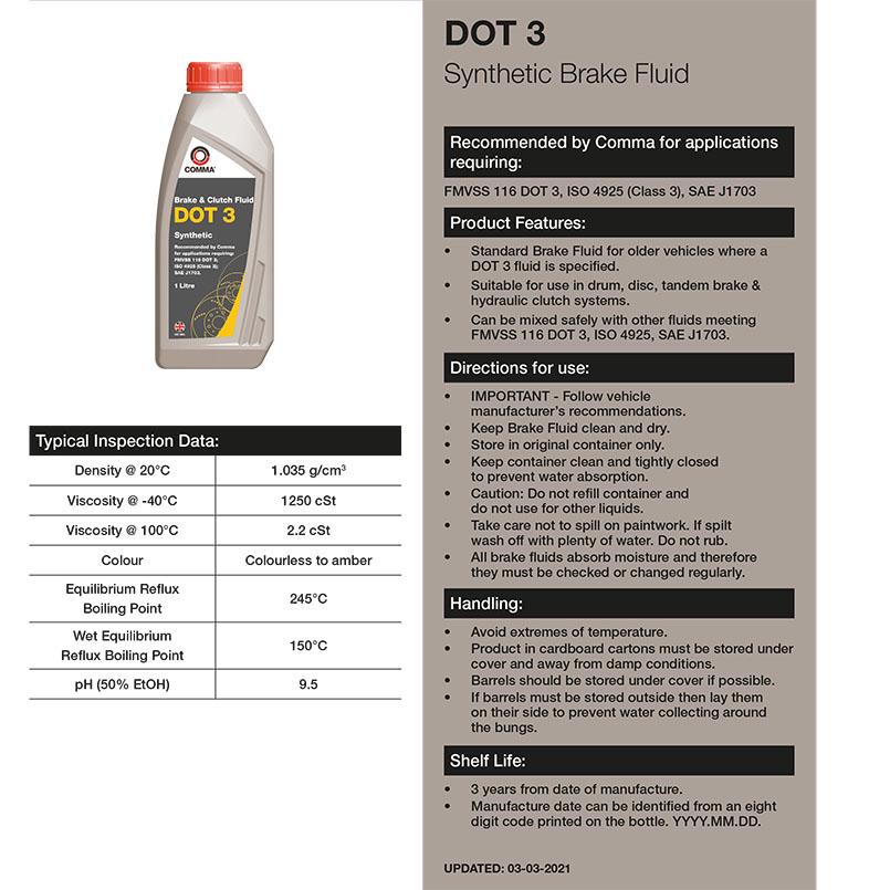 Тормозная жидкость Comma DOT 3 Brake Fluid 1л (46286) - фото 2