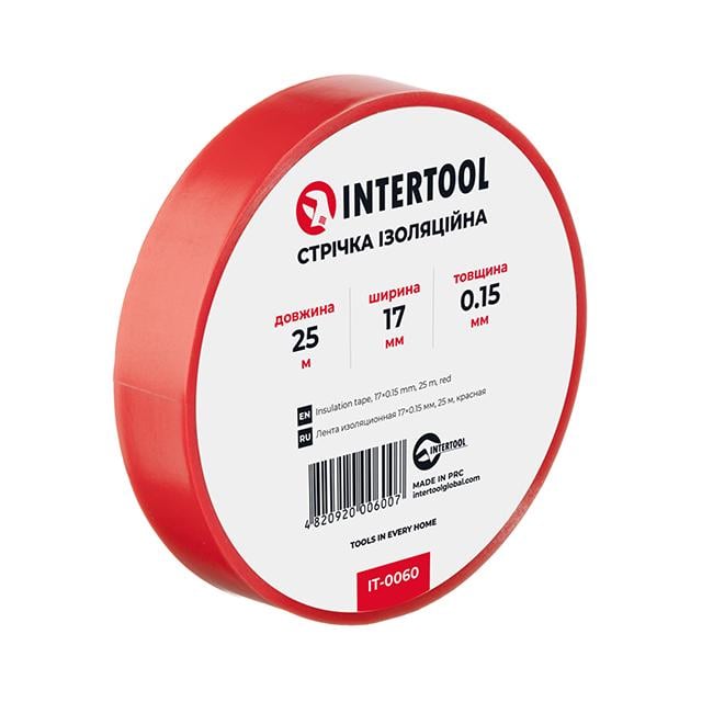 Стрічка ізоляційна Intertool 0,15х17 мм 25 м Червоний (IT-0060)