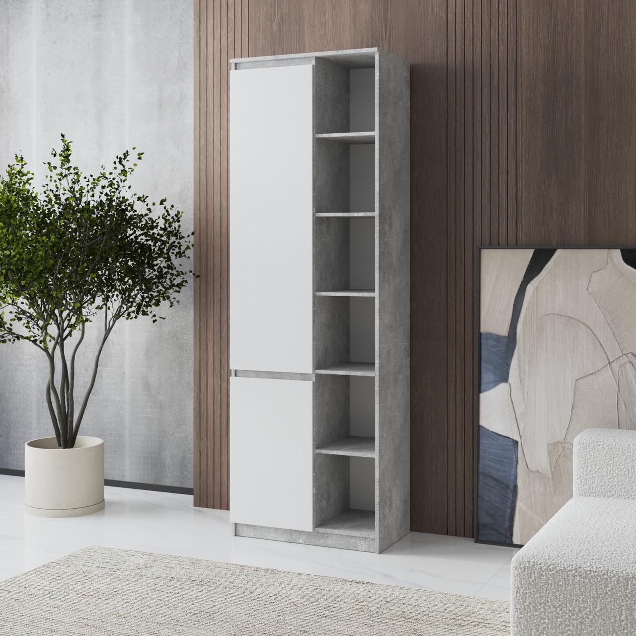 Шкаф пенал Вайс R-27 702х400х2110 мм Бетон/Белый фасад (30774628) - фото 1 Шкаф пенал Вайс R-27 702х400х2110 мм Бетон/Белый фасад (30774628) - фото 1