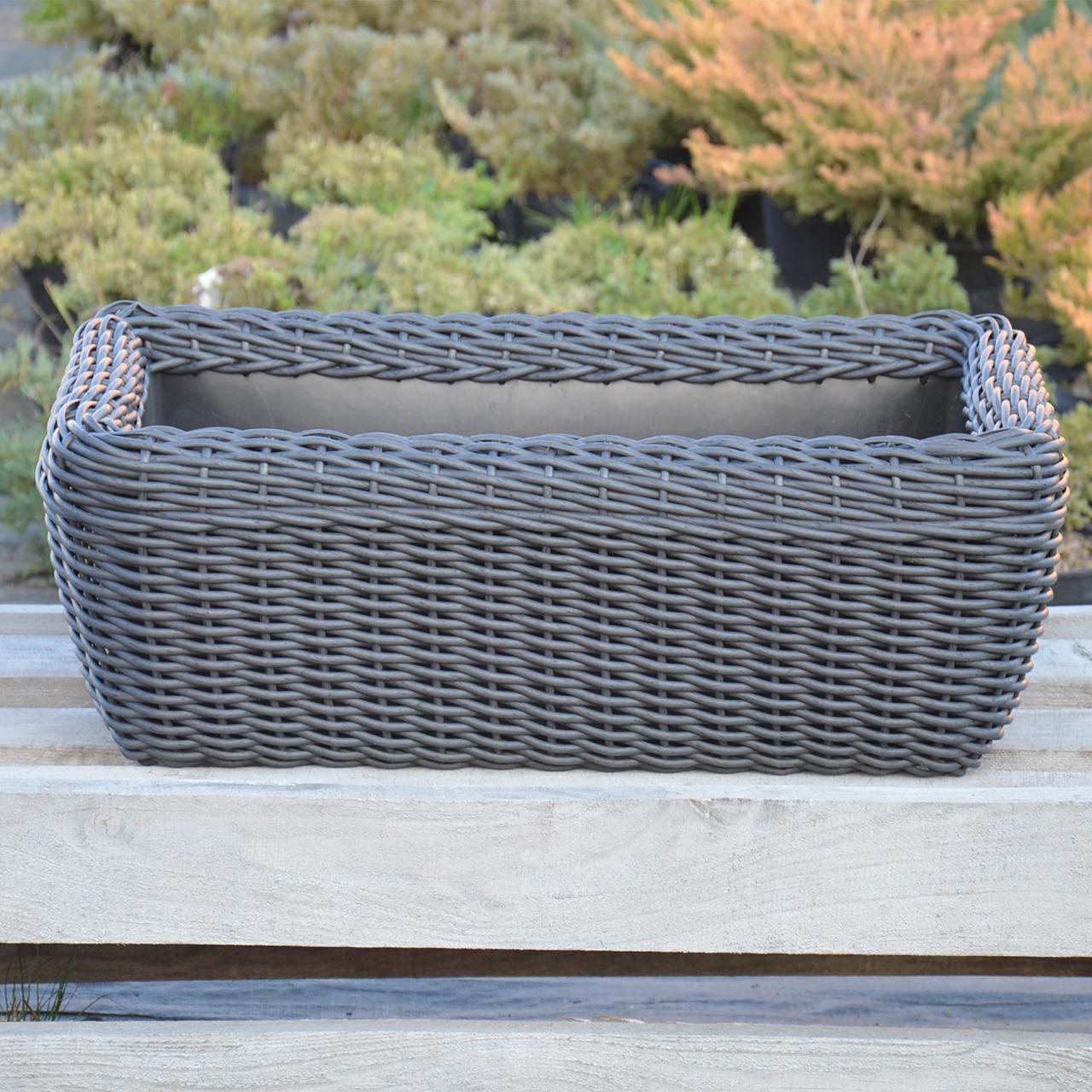 Кашпо прямокутне для рослин та квітів з штучного ротангу/ручної роботи 45 л Графітовий (12354572) - фото 3