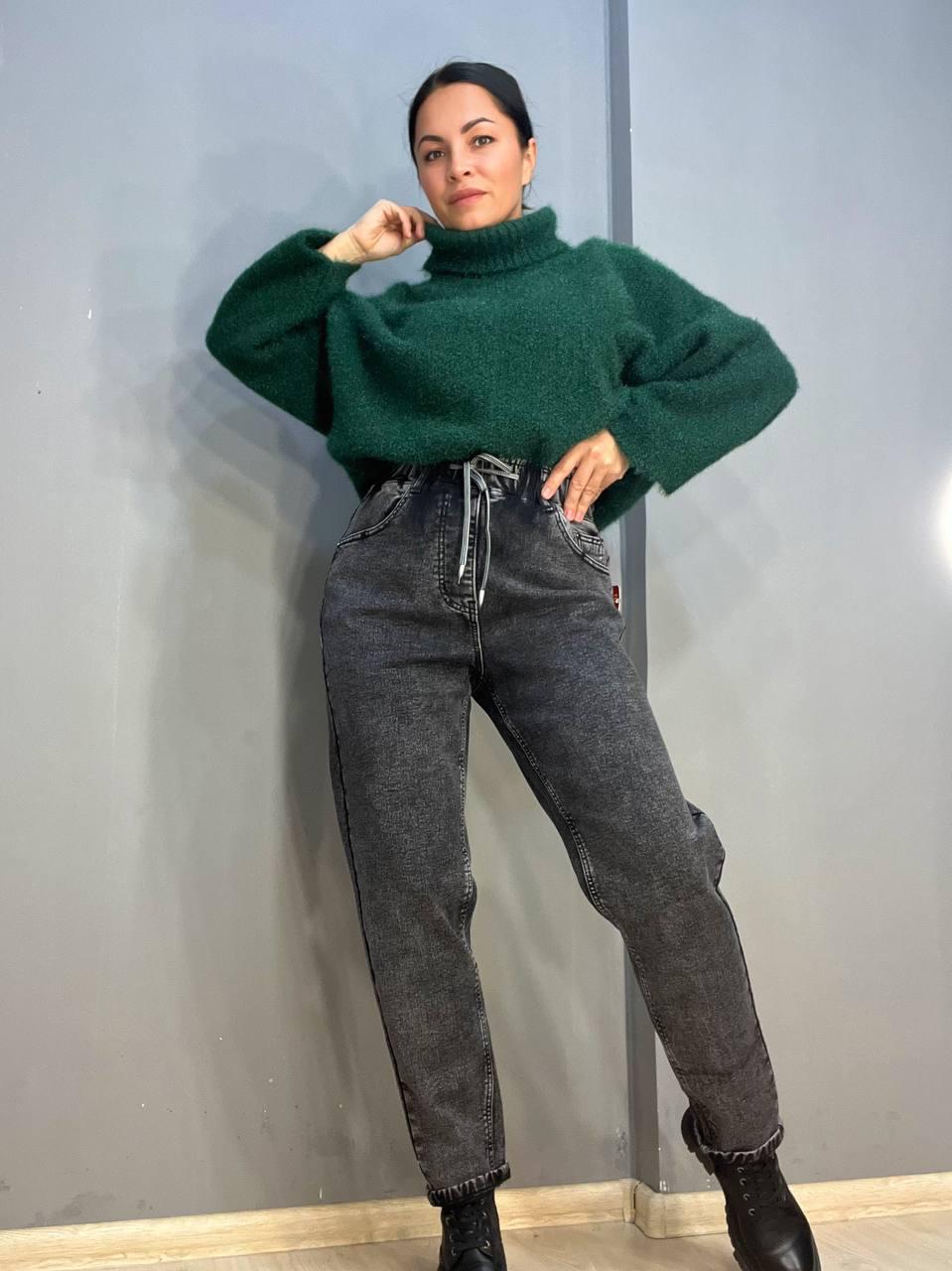 Джинси жіночі Vanver 81957 МОМ на резинці шнурок утеплені батал р. 31 Чорний (3112) - фото 8