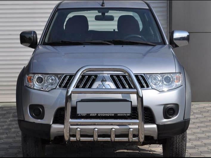 Передняя защита QT007 CAN для Mitsubishi Pajero Sport 2008-2015 гг. нержавеющая сталь Хром