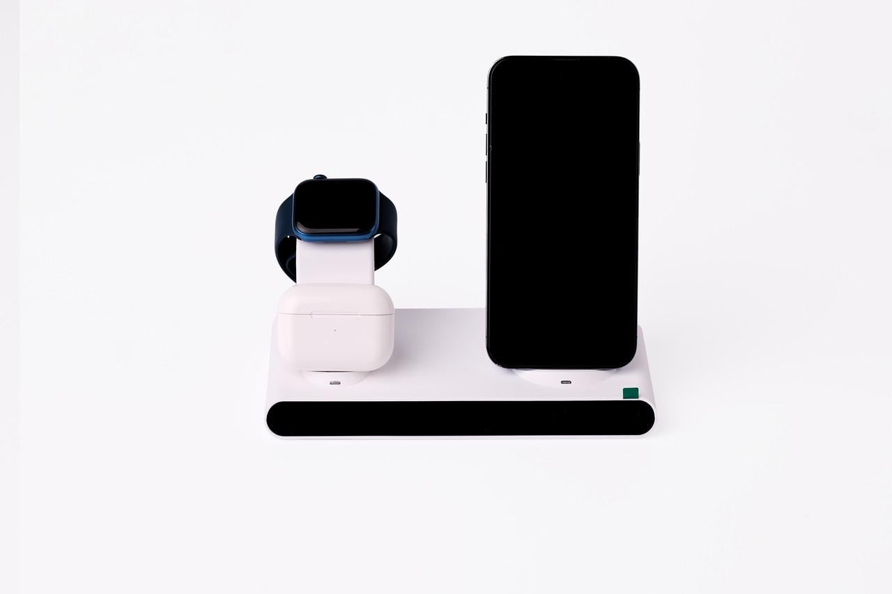 Станция беспроводной зарядки QINETIQ Watch AL-23 30W3в1 для Iphone/Apple Watch/Airpods с часами (1686030708)