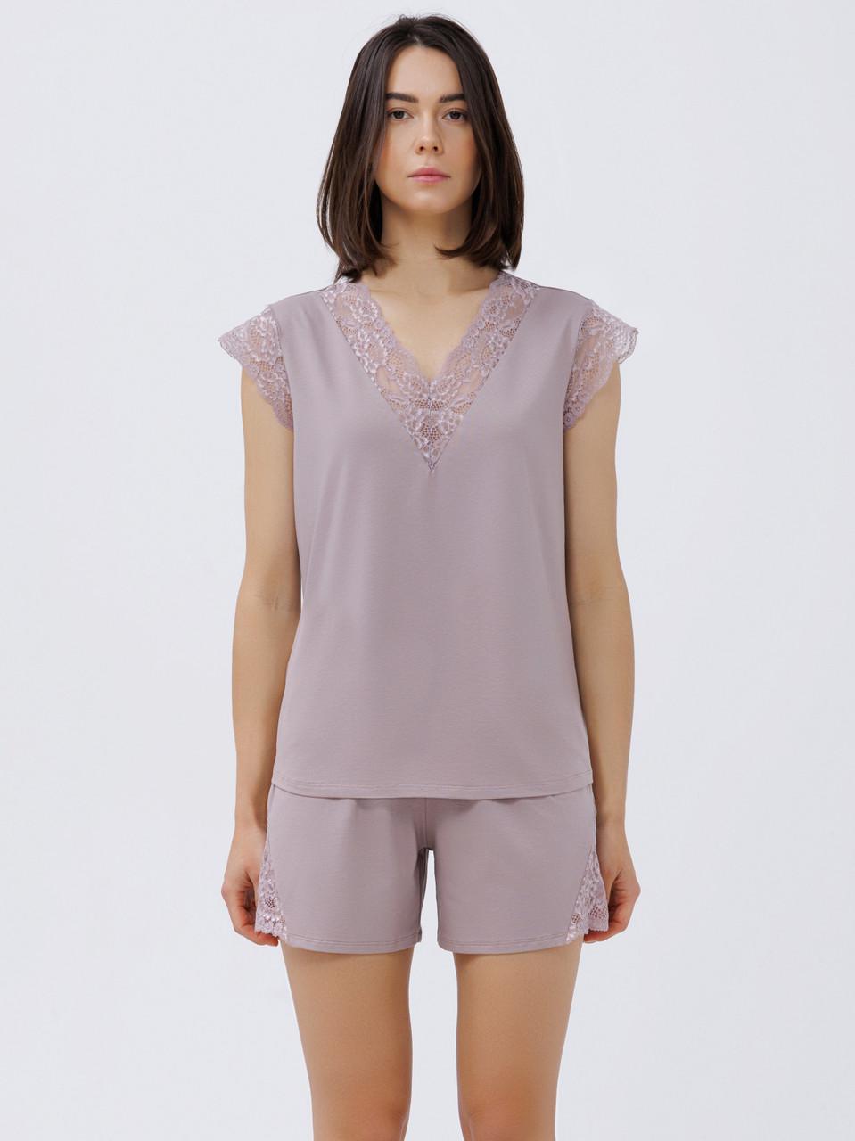 Піжама жіноча бавовняна Roksana футболка/шорти S Пудровий (2491100180)