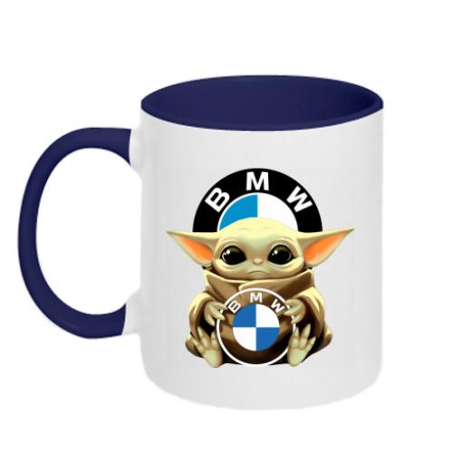 Чашка двухцветная Baby Yoda BMW 320 мл Белый с синим (4361540-19-108596)