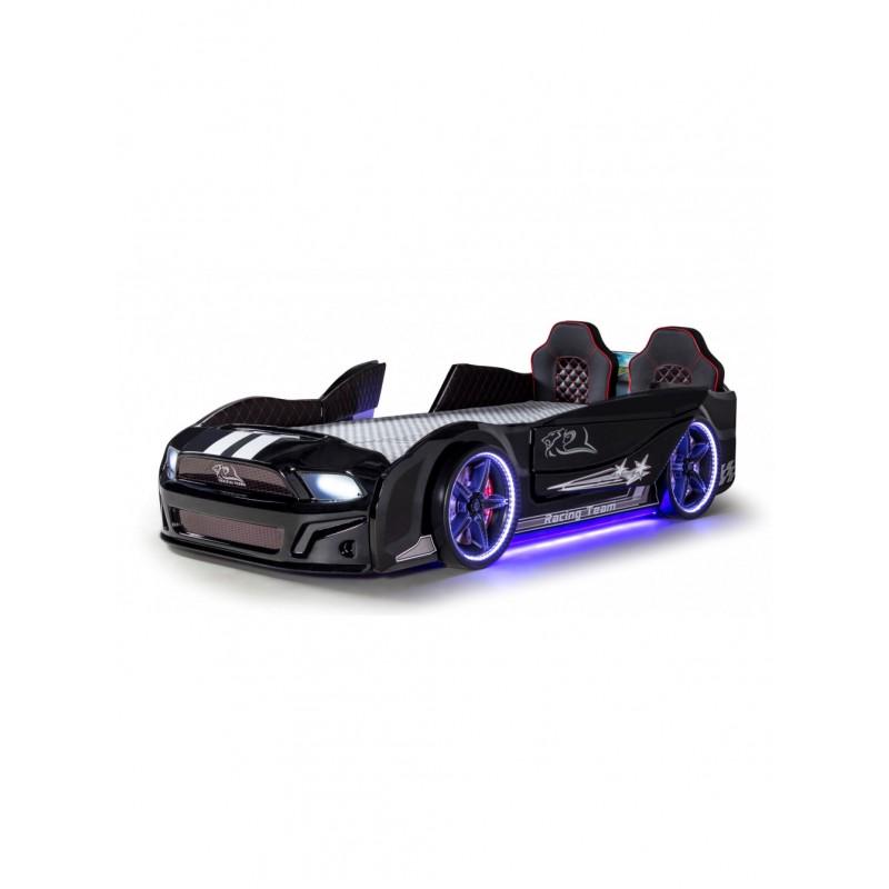 Кровать-машина Super Car Мустанг с кожаными сидениями и звуковыми эффектами/пульт ДУ Черный