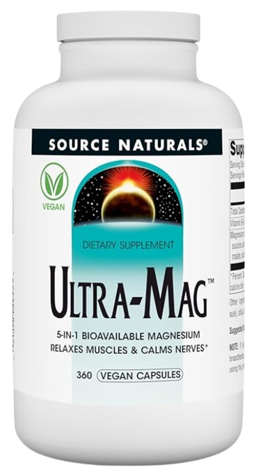 Магний комплексный цитрат/сукцинат/глицинат/малат/таурат с Витамином В6 Source Naturals Ultra-Mag 360 капсул