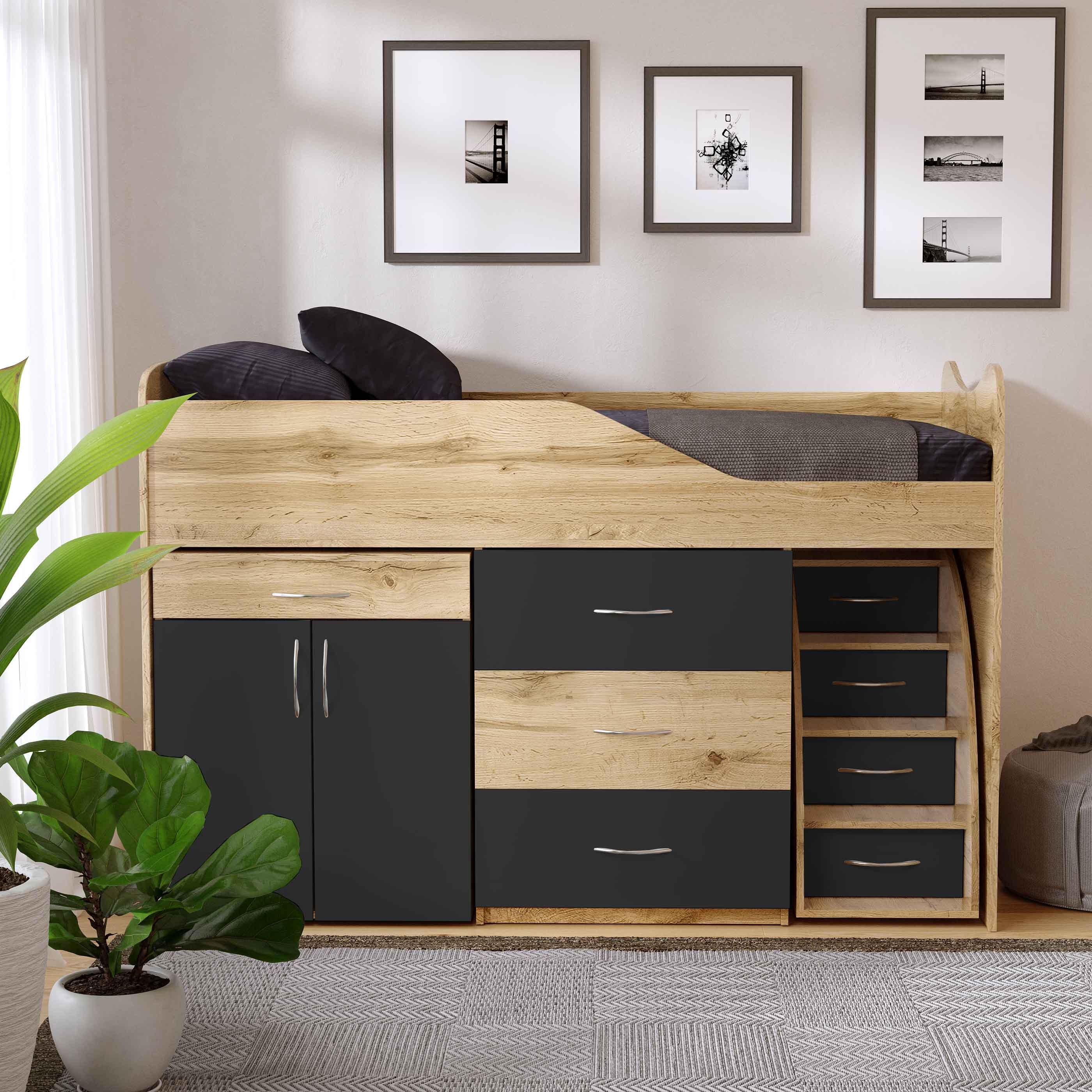 Комплект для детской BED-ROOM 5 кровать с комодом и письменный стол 1840x860x1200 мм Дуб Тахо/Графит