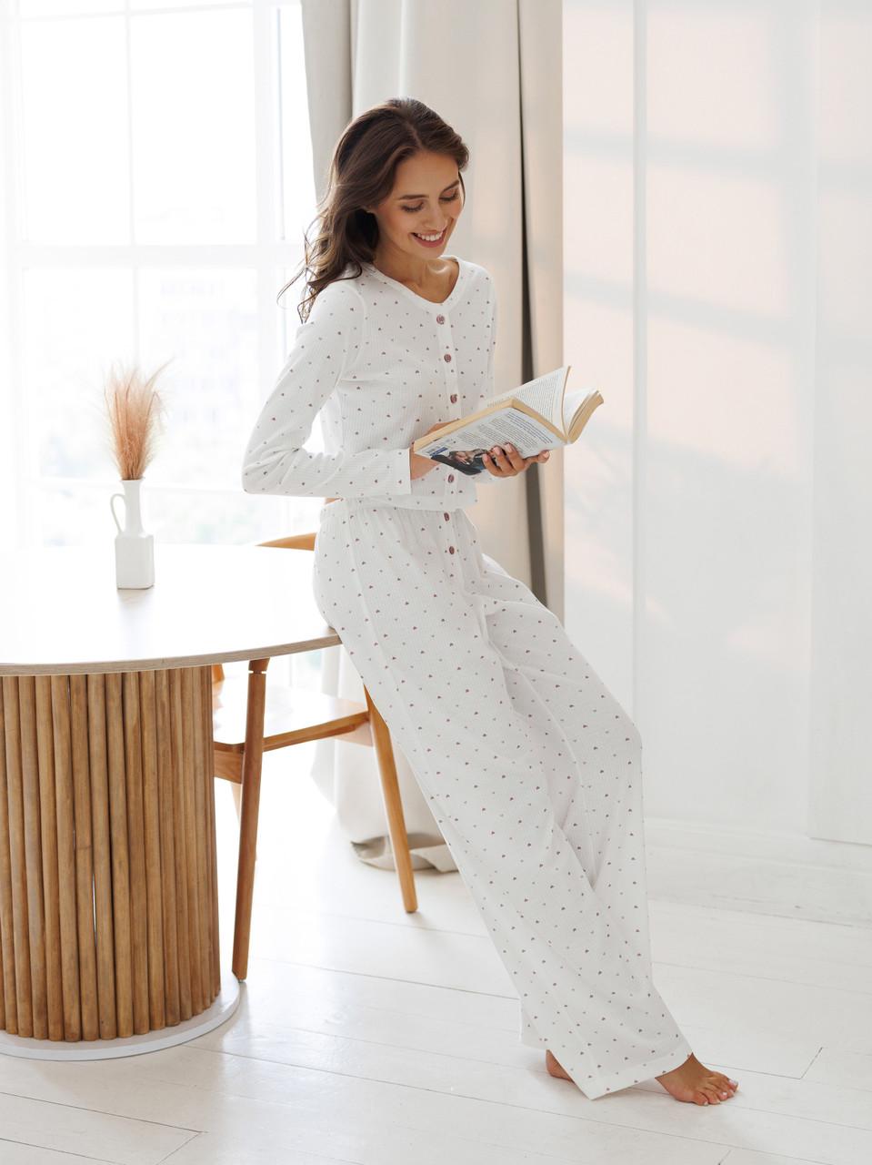 Пижама женская Roksana рубашка/брюки хлопковая в рубчик L Белый (1882/42984) - фото 3 Пижама женская Roksana рубашка/брюки хлопковая в рубчик L Белый (1882/42984) - фото 3