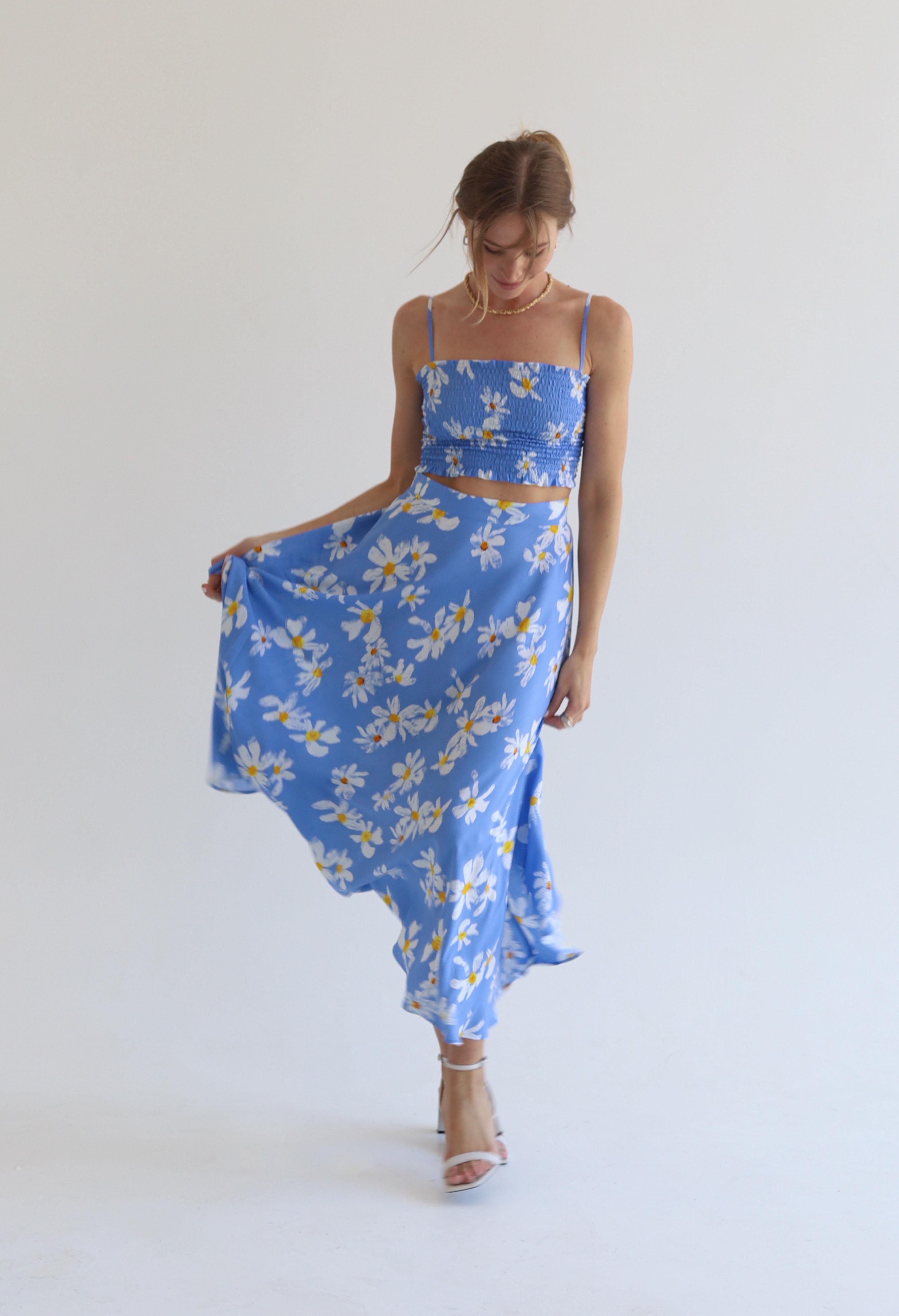 Спідниця-кльош міді Дика Спідниця Квіти XS Блакитний (3029)