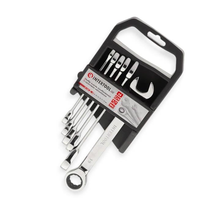 Набор ключей рожковых-накидных с трещоткой Intertool XT-1301 8-19 мм 6 шт. CrV (2684182961)