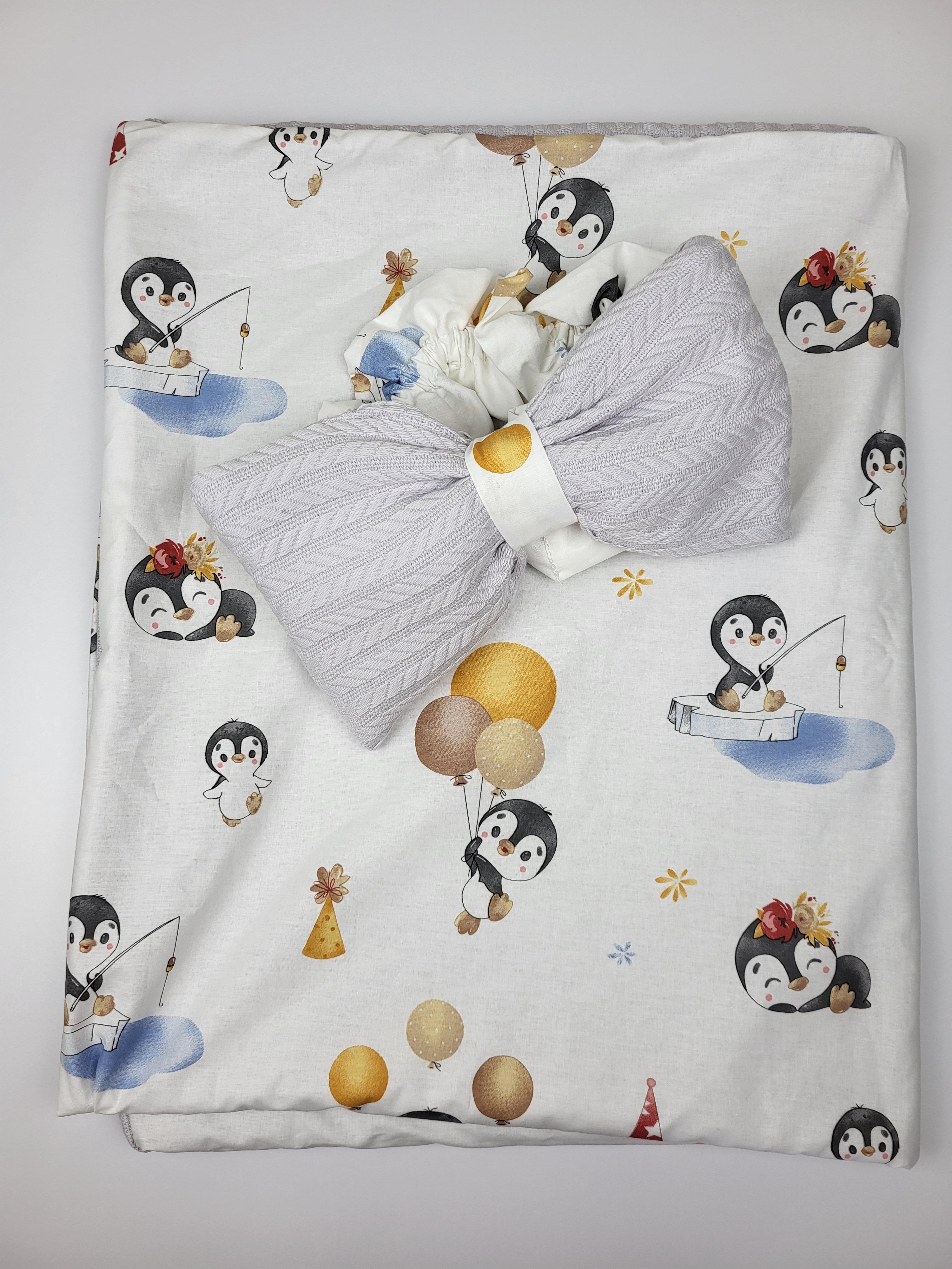 Плед на выписку двусторонний 2в1 с пингвинами 100х80 см Серый (1557) - фото 3