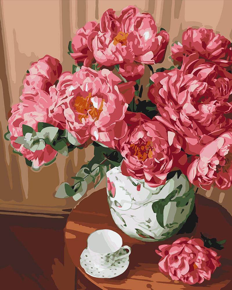 Картина по номерам Идейка Чай и букет пионов 40x50 см (KH3048)