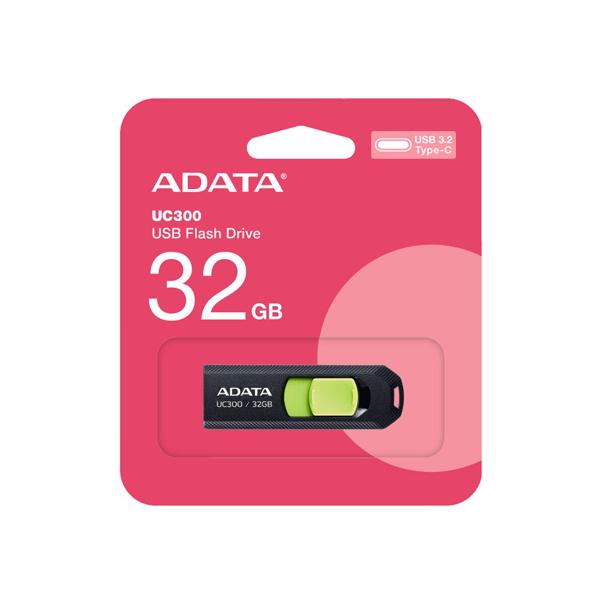 Флеш-пам'ять USB ADATA USB 3.2 Gen 1 UC300 Type-C 32 Гб Black/Green (ACHO-UC300-32G-RBK/GN) - фото 2