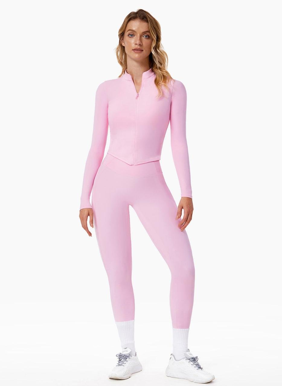 Спортивний костюм двійка рашгард на змійці та легінси без пуш-ап L Рожевий (DGRHLG02L)
