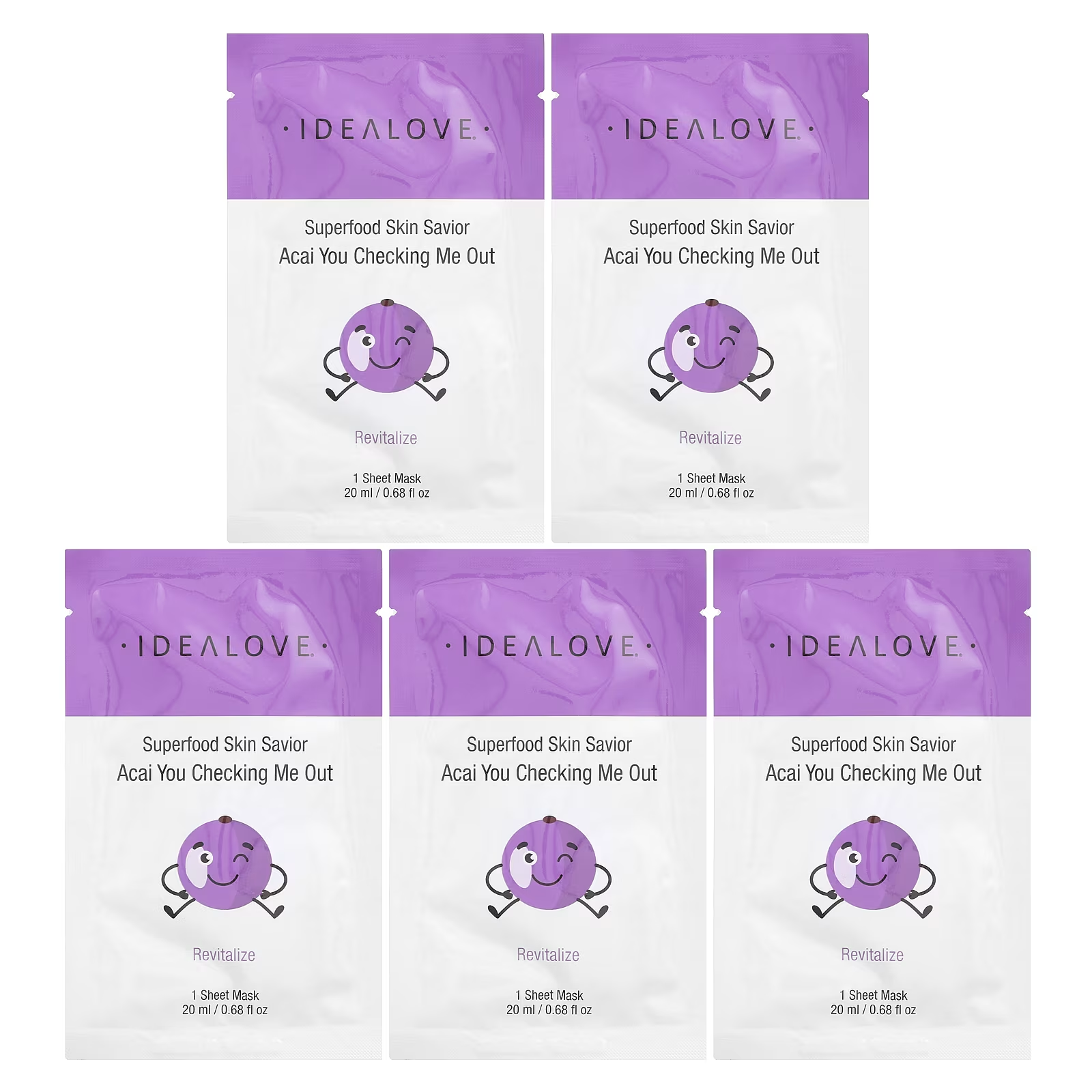 Маски тканевые с суперфудами Idealove Superfood Skin Savior асаи 5 шт. по 20 мл (IDE-02311)