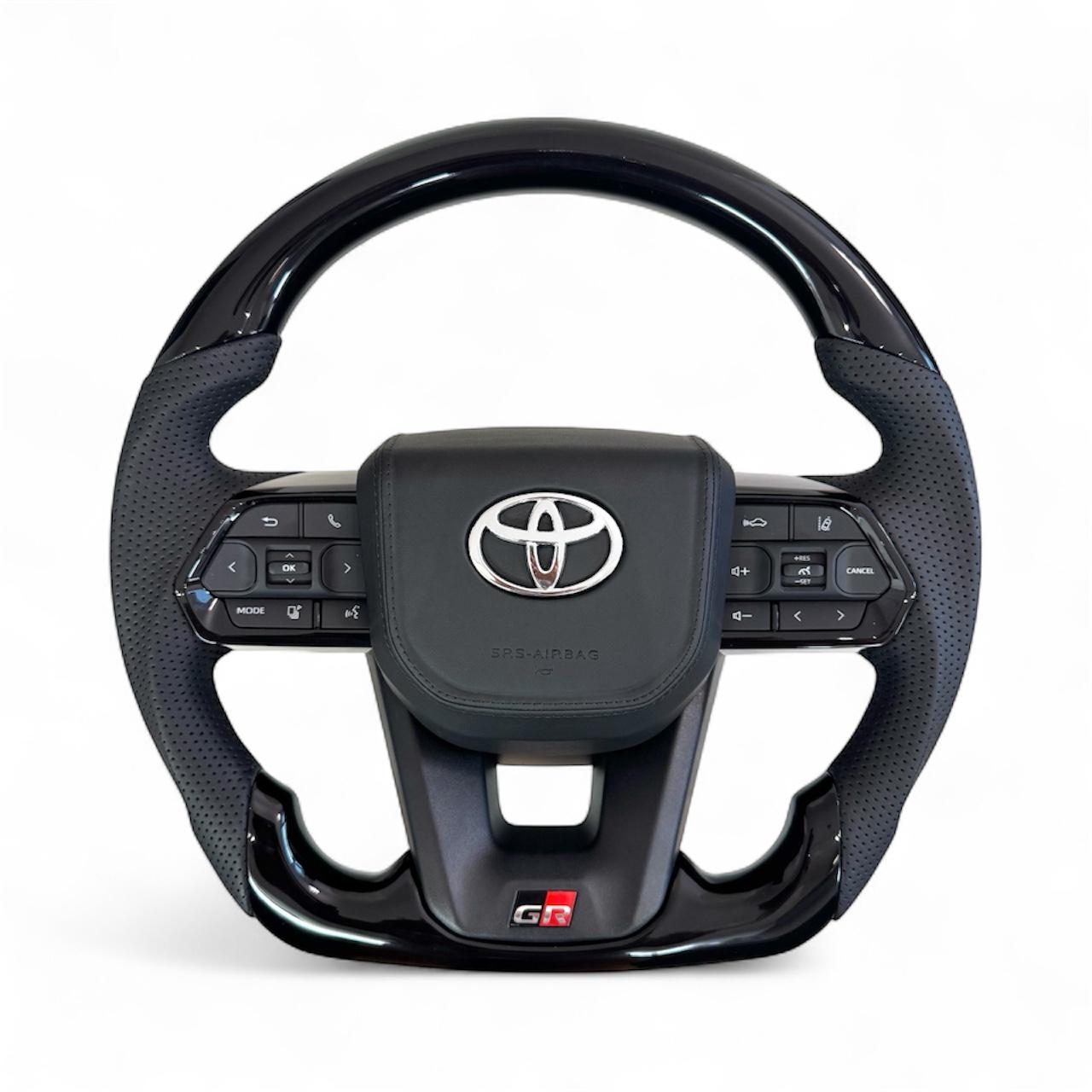 Кермо для Toyota Land Cruiser 200 Prado 150 GR з підігрівом рояльний лак зі скошеним низом зі шкіри Хром (28809139)