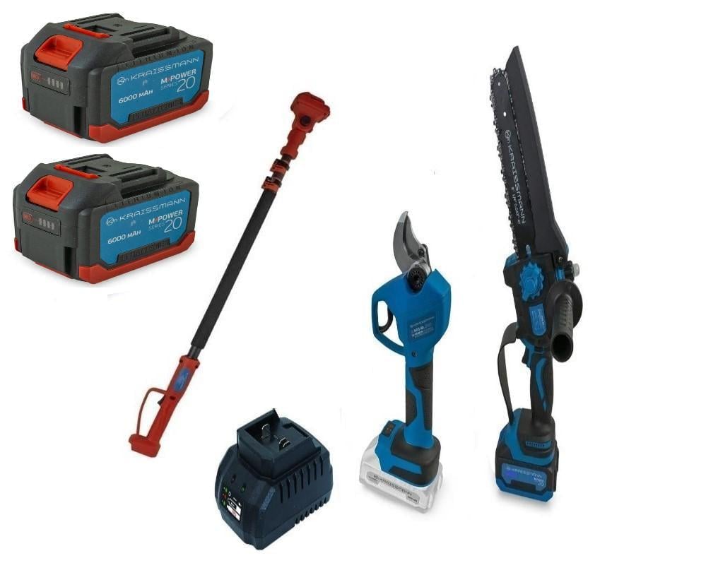 Набір інструменту KRAISSMANN міні-пила 2033 AKS-BL 20/секатор 31 AGS-BL 20-2/подовжувач VS'2000 1,6-2 м/2 акумулятора 6 Ач (22668712)