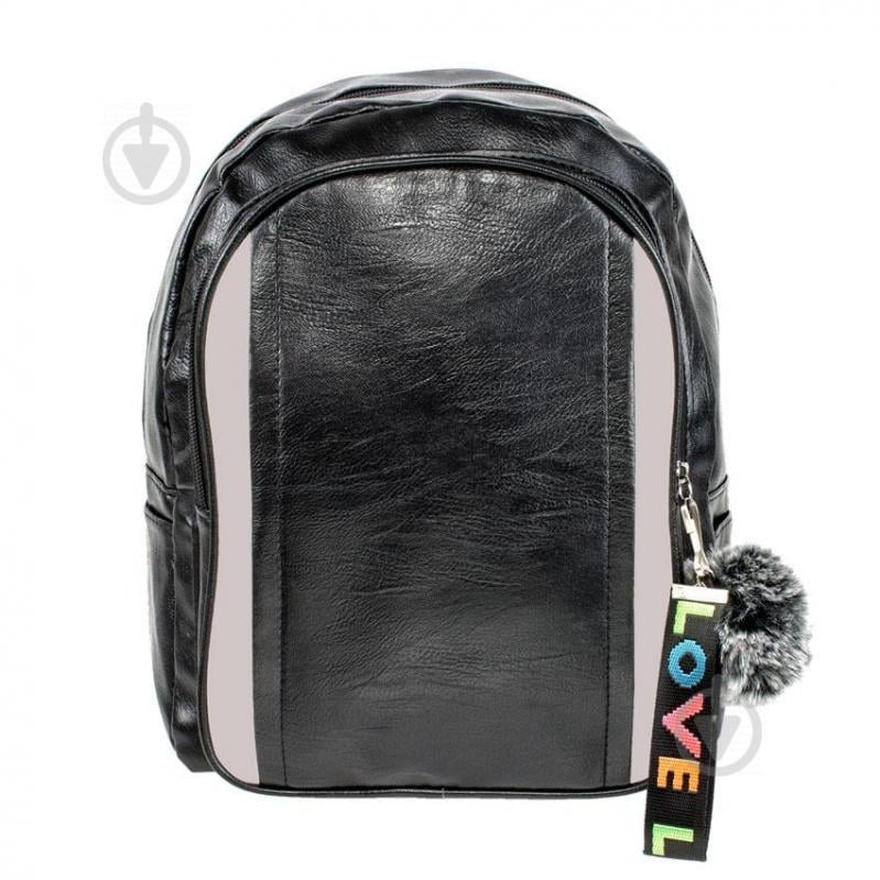 Рюкзак міський BackPack Пушистик Кожзам 28х23х10 см Чорний із сірими вставками (22468) Рюкзак міський BackPack Пушистик Кожзам 28х23х10 см Чорний із сірими вставками (22468)