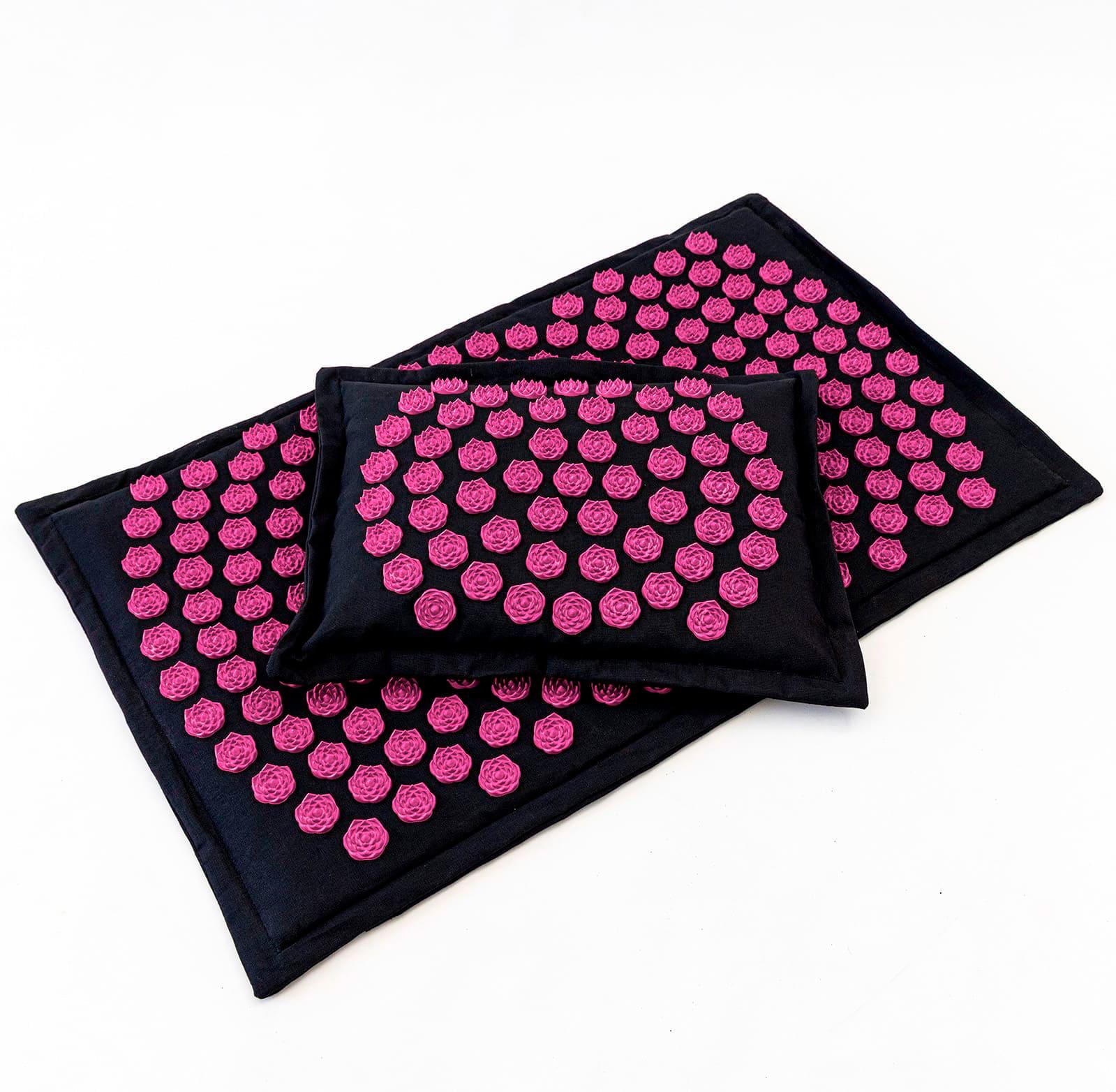 Килимок масажний Аплікатор Кузнєцова/масажна подушка для шиї OSPORT Lotus Mat Eco Чорно-рожевий (apl-020) - фото 2