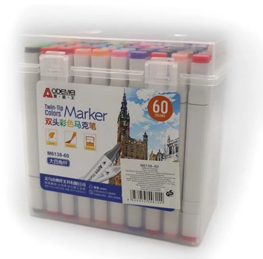 Набор двухсторонних скетчмаркеров Aodemei 60 цветов